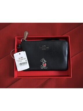 NWT Disney x Coach Mickey Mouse Leather Corner Zip Wristlet